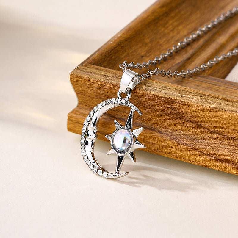 Moon Star Zircon Pendant Choker Necklace