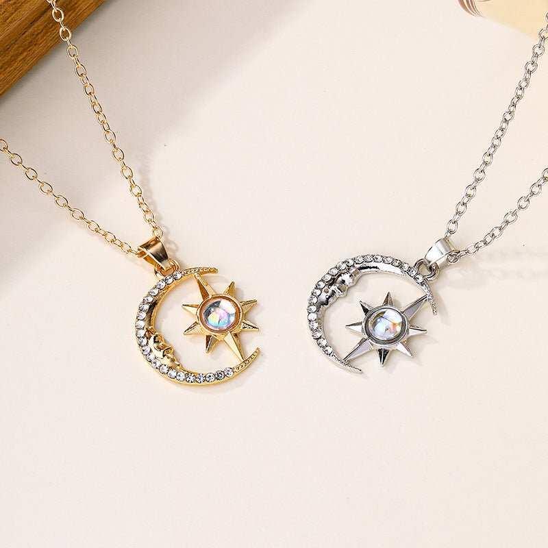 Moon Star Zircon Pendant Choker Necklace