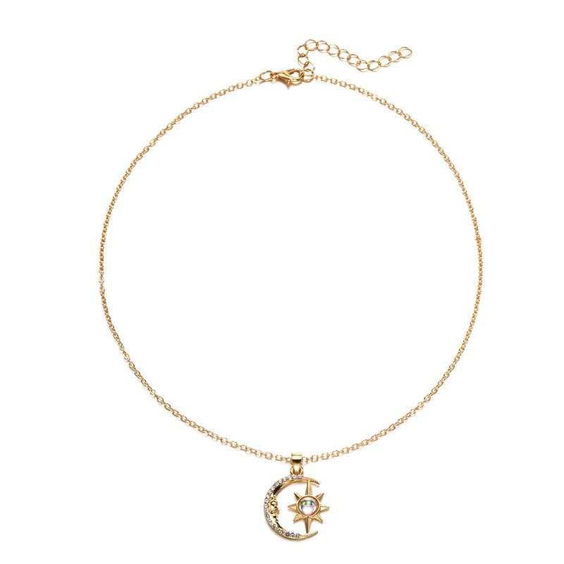 Moon Star Zircon Pendant Choker Necklace