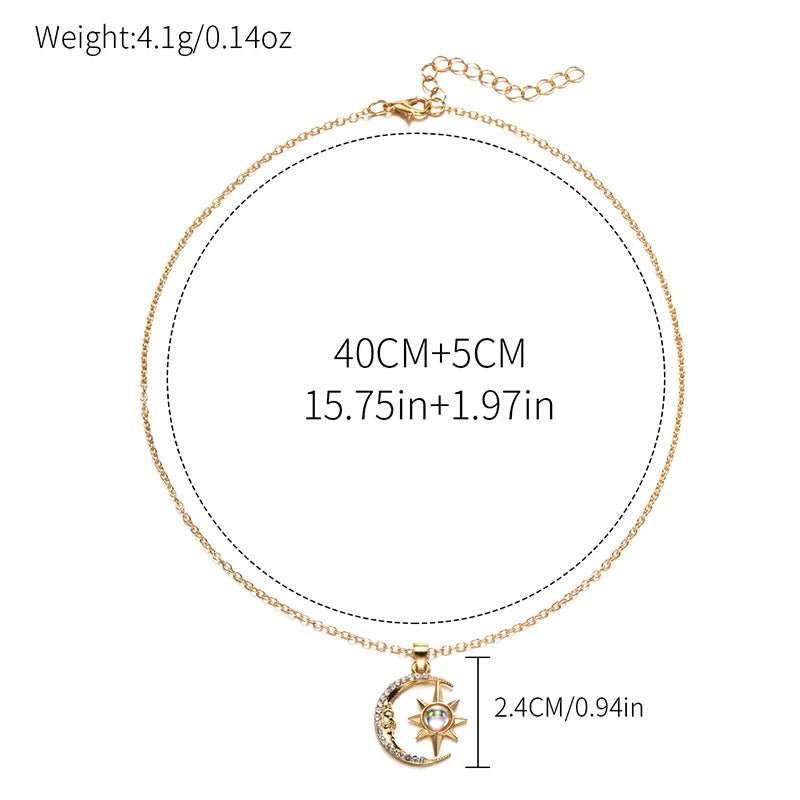 Moon Star Zircon Pendant Choker Necklace