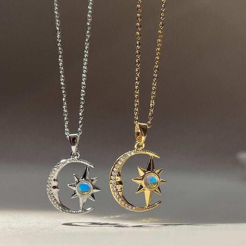 Moon Star Zircon Pendant Choker Necklace