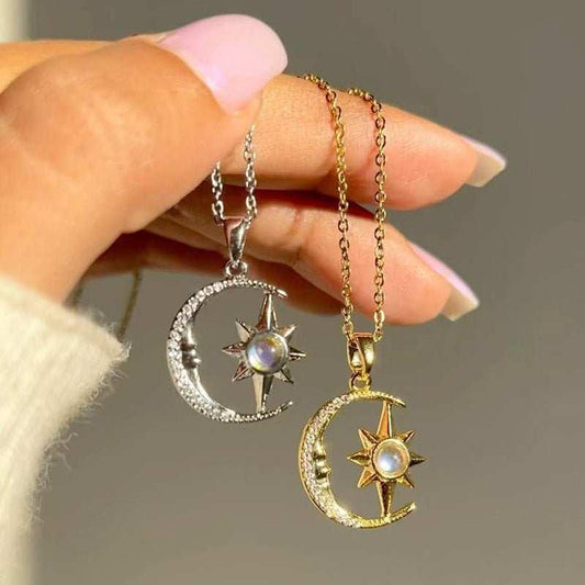 Moon Star Zircon Pendant Choker Necklace