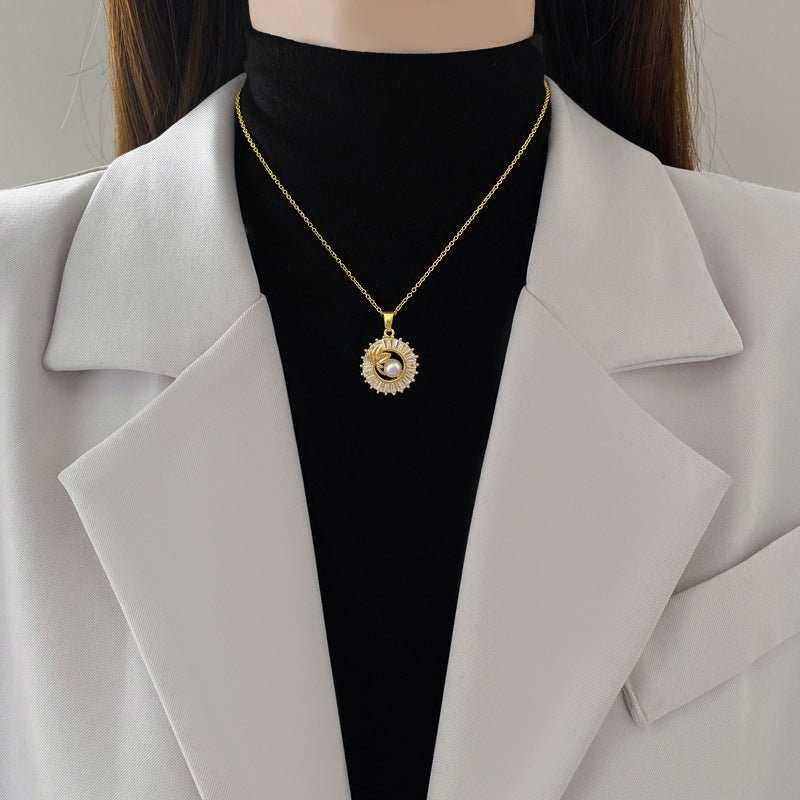 Take your style to the next level with our Square Full Diamond Round Ring Leaves Necklace and Earrings Suite. The intricate design features sparkling diamonds set in