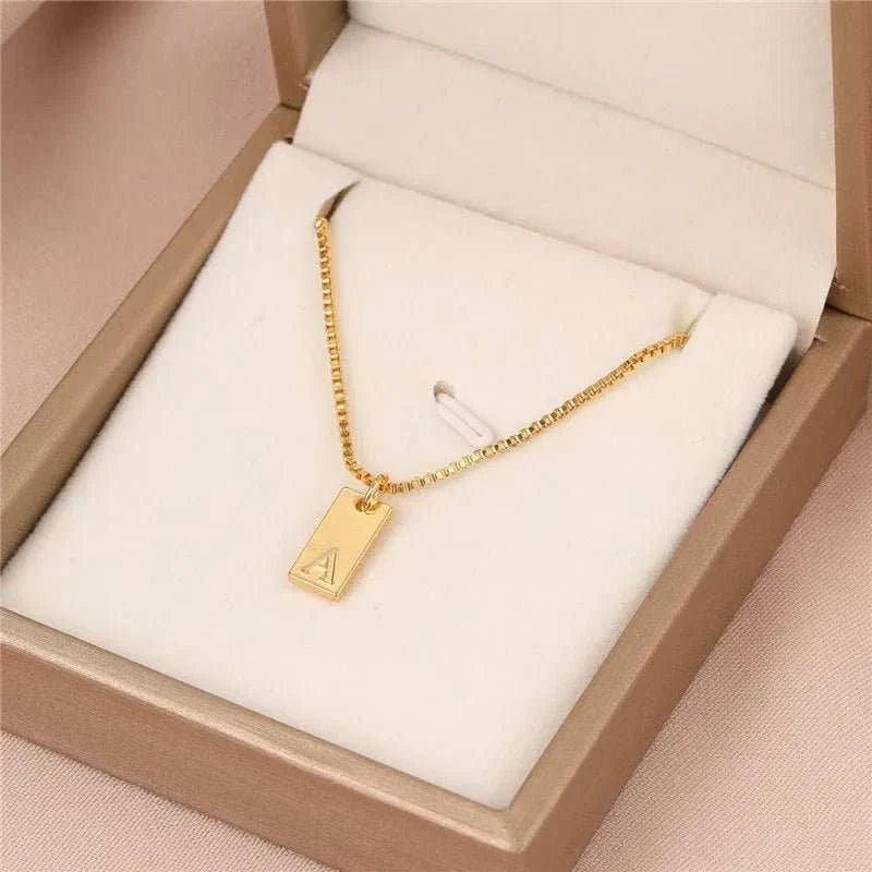 Gold Tiny Heart Initial Necklace