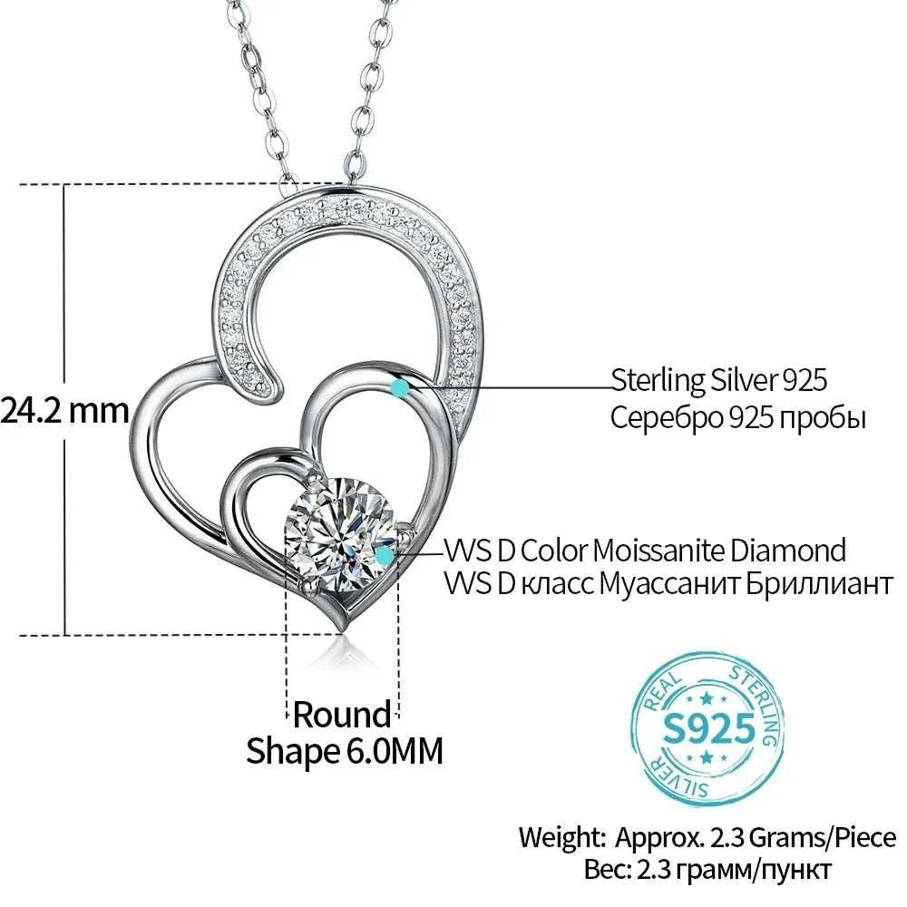 Heart-Shaped 925 Silver Moissanite Pendant Necklace