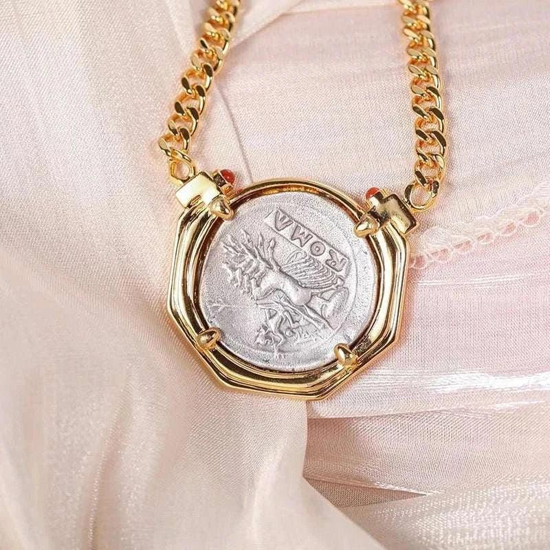 Janus Vintage Two-Faces Coin Necklace showcasing duality craftsmanship.