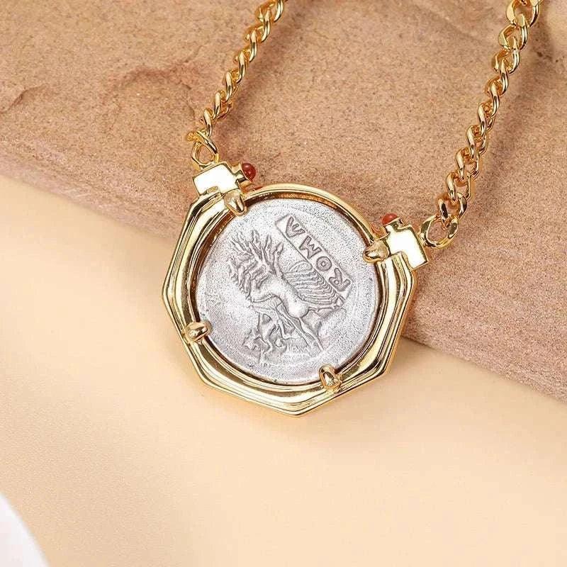 Janus Vintage Two-Faces Coin Necklace featuring ancient coin replica on a robust chain.