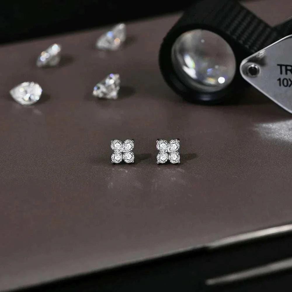 Luxury Moissanite Clover Earrings in White Gold, elegant and sophisticated design.