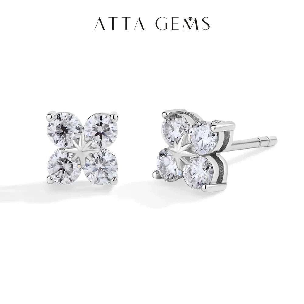 Luxury Moissanite Clover Earrings in White Gold by Atta Gems