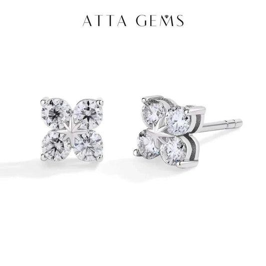 Luxury moissanite clover earrings in white gold showcasing elegance and sophistication.
