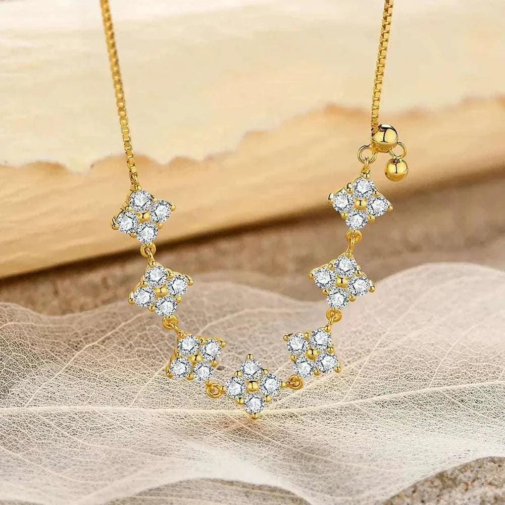 Luxury Moissanite Necklace in Silver and Gold with D Color VVS1 Clarity.