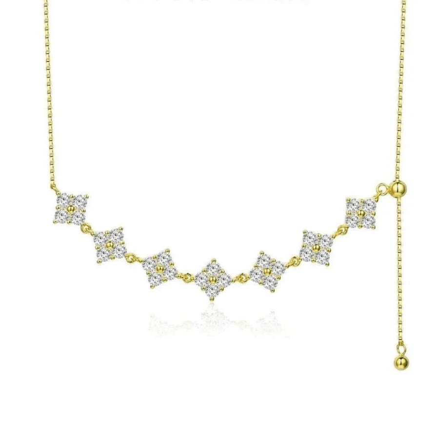 Luxury moissanite necklace in silver and gold with D color, VVS1 clarity stones.