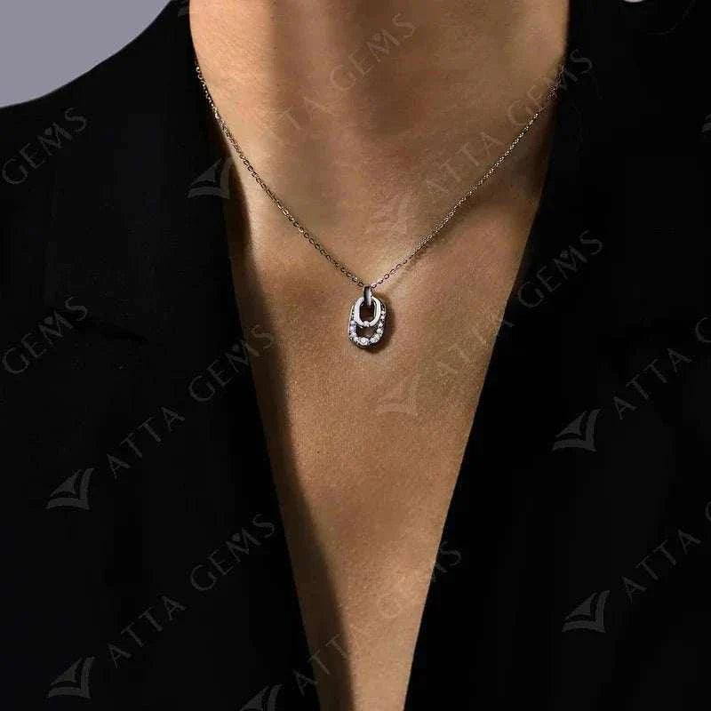 luxury moissanite pendant necklace in silver worn on neck