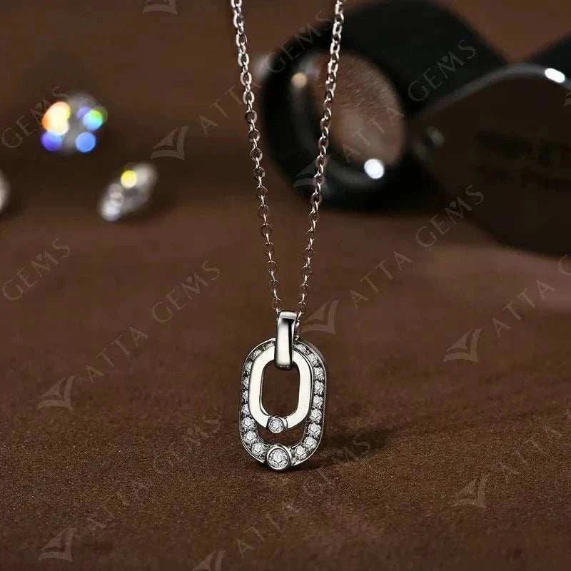 Luxury Moissanite Pendant Necklace in Silver on Brown Background