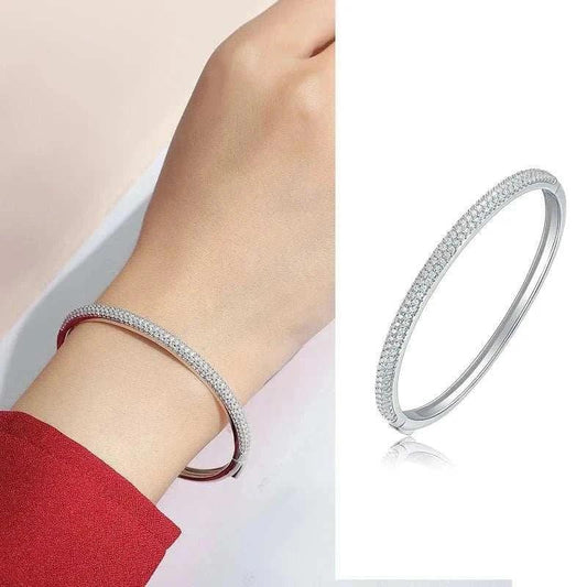 Luxury S925 sterling silver Moissanite cuff bracelet showcasing elegance and sparkle.