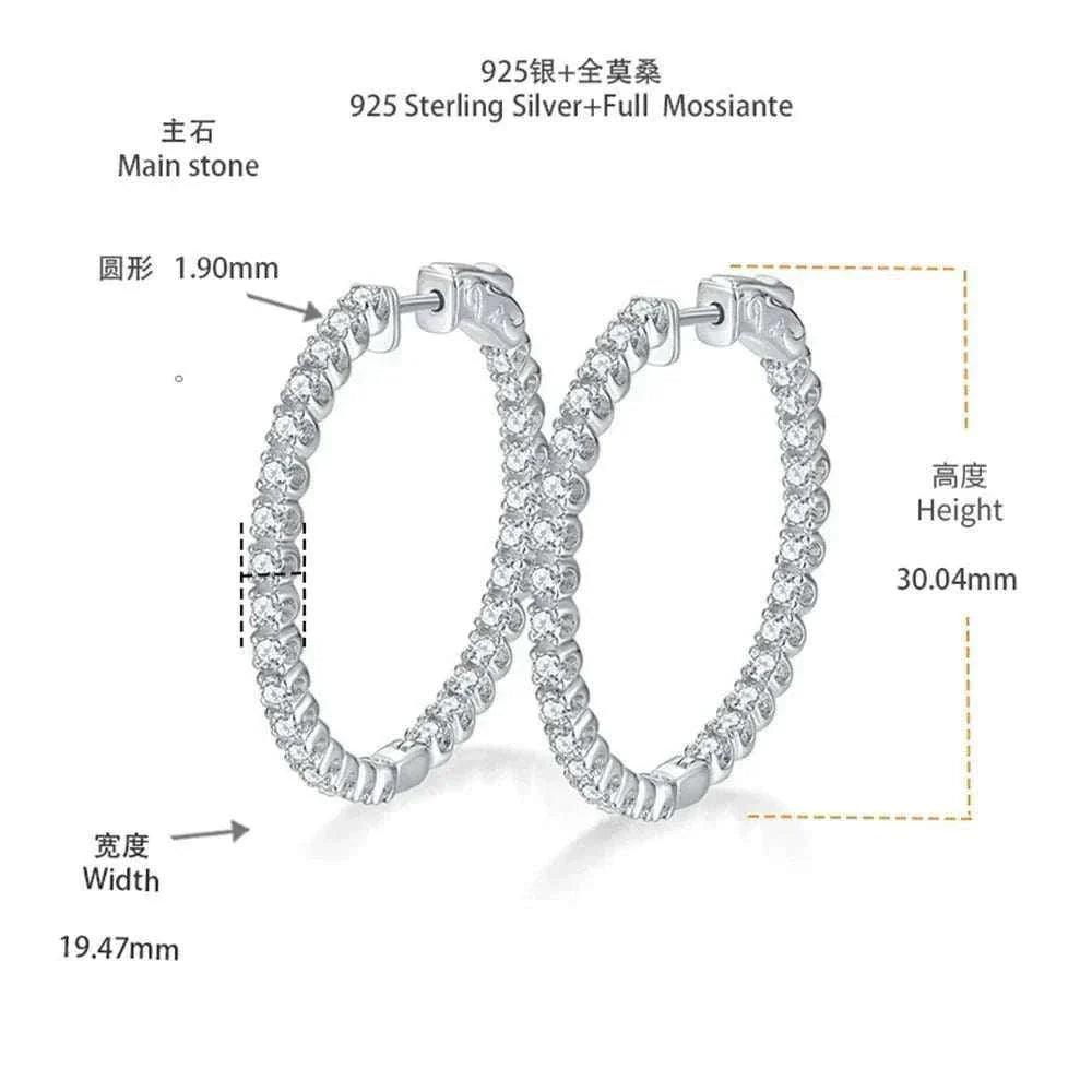 Luxury VVS Moissanite Sterling Silver Hoop Earrings with 1.56 CT stones, crafted from 925 silver, showcasing remarkable VVS clarity and D color.