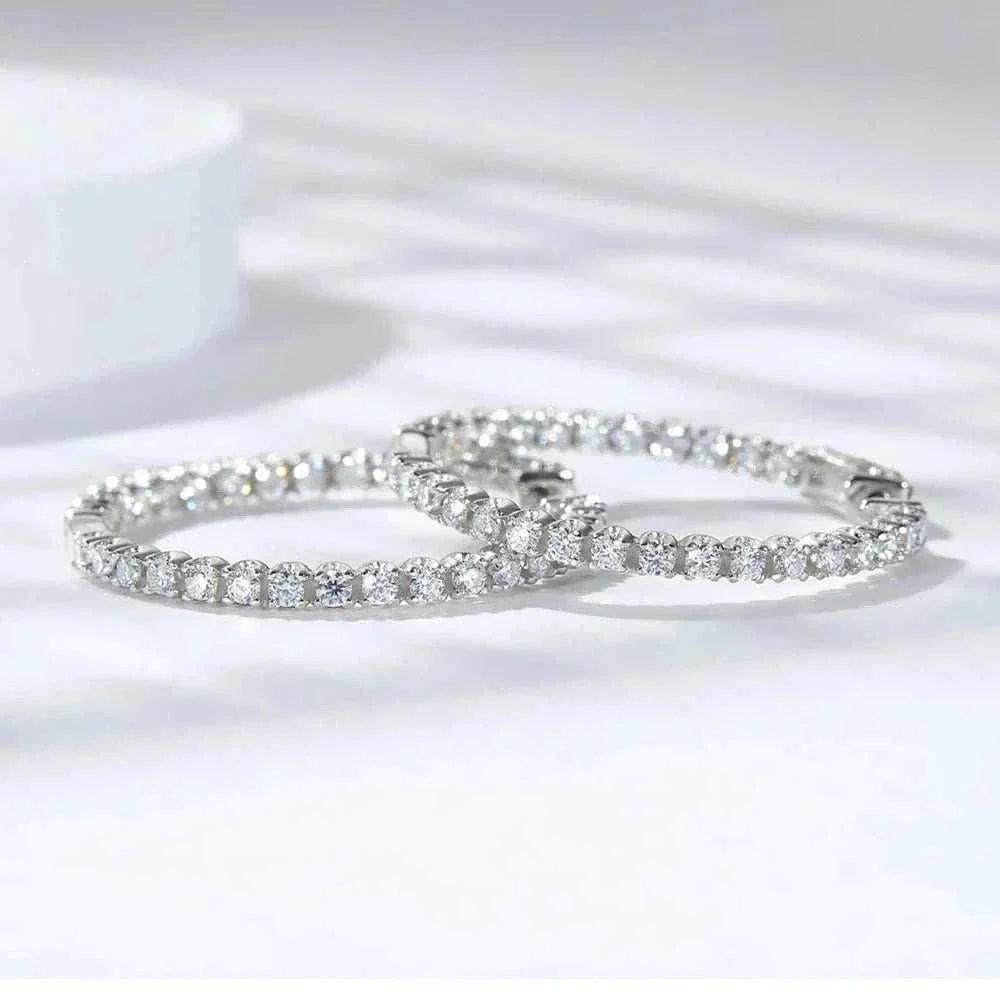 Luxury VVS Moissanite Sterling Silver Hoop Earrings with Premium 925 Sterling Silver and D Color Moissanite Stones.