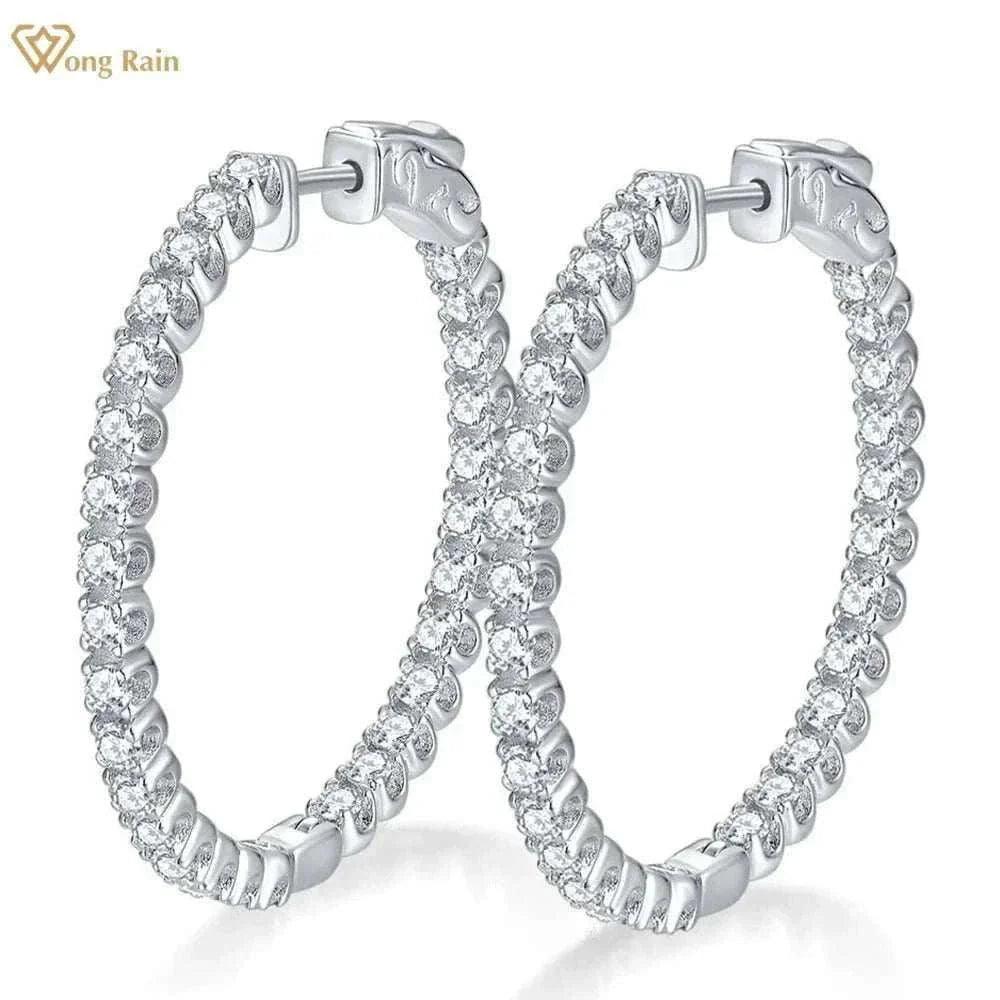 Luxury VVS Moissanite sterling silver hoop earrings with 1.56 CT stones.