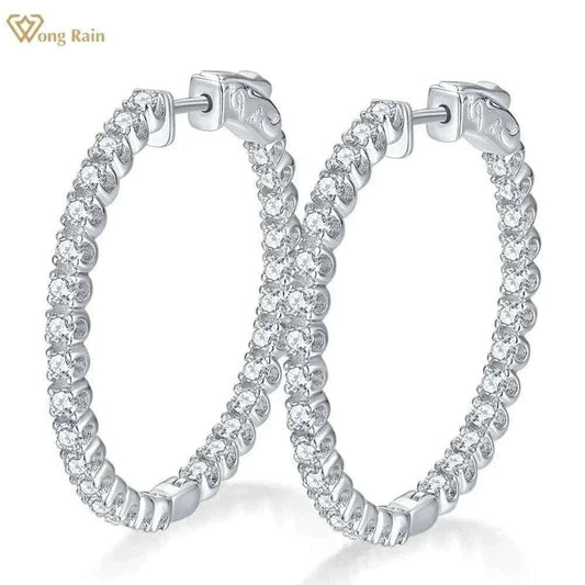 Luxury VVS Moissanite sterling silver hoop earrings with 1.56 CT stones.