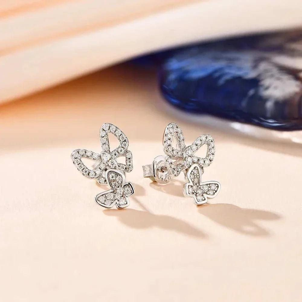 Moissanite Butterfly Stud Earrings – 925 Silver