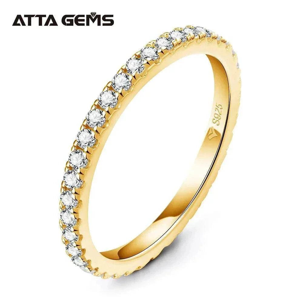 Moissanite full eternity ring in sterling silver with sparkling stones.
