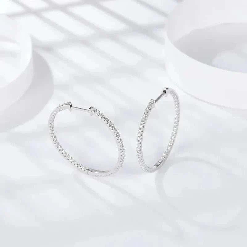 Moissanite Loop Earrings in 925 Sterling Silver with dazzling sparkle.