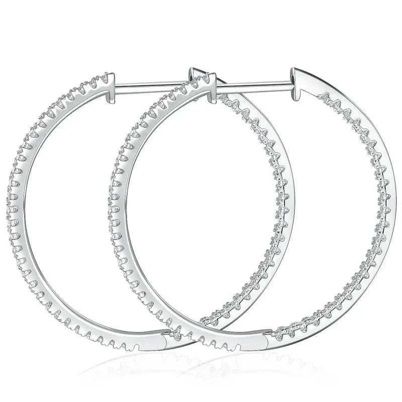 Moissanite loop earrings in 925 sterling silver with 54 sparkling stones, elegant jewelry.