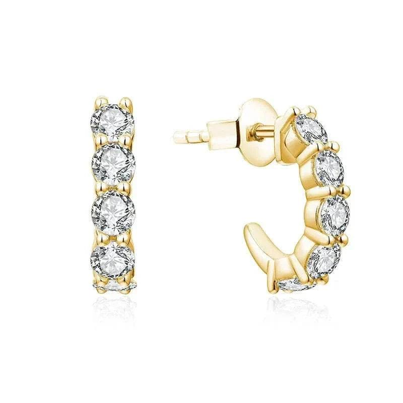Moissanite stud earrings in yellow rose gold, elegant diamond alternative.