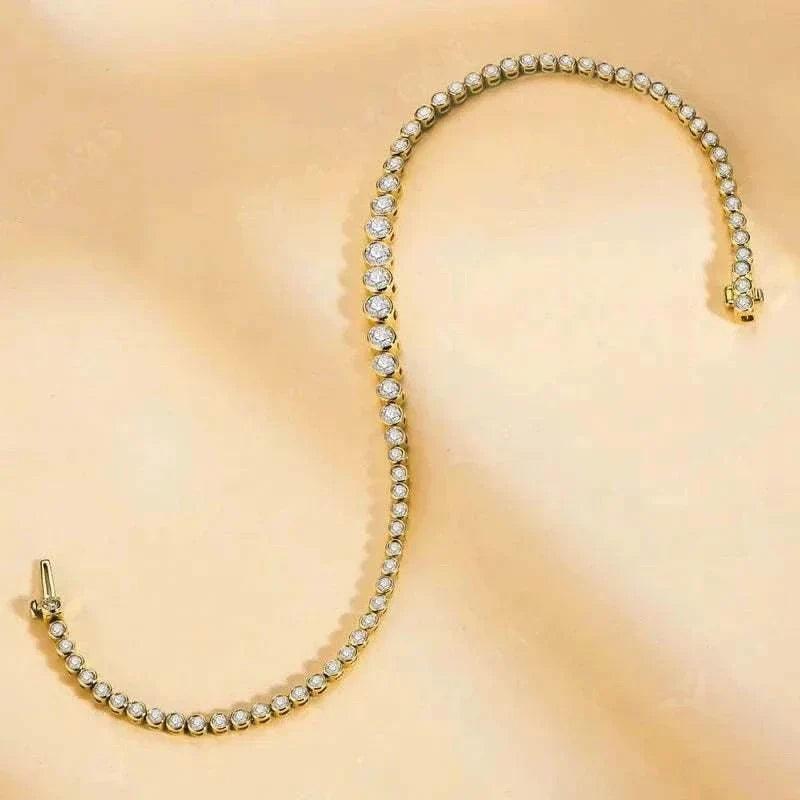 Moissanite tennis bracelet in 18k gold, showcasing dazzling design and elegance.