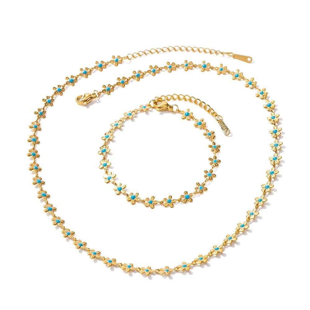 Add a touch of elegance to your outfit with our Glaze Flowers Necklace and Bracelet set. Made with delicate, handcrafted flowers, this set is perfect for any formal 