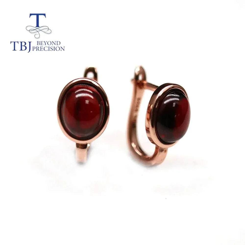 Natural Mozambique garnet silver earrings - 4.6ct with rose gold plating, oval-cut garnet stones.