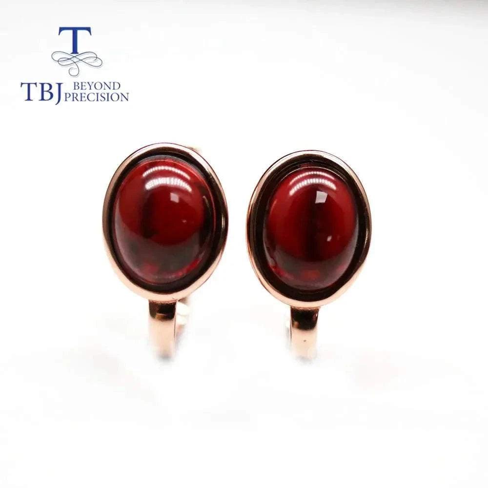 Natural Mozambique Garnet Silver Earrings - 4.6ct in rose gold plated sterling silver, oval-cut gems.