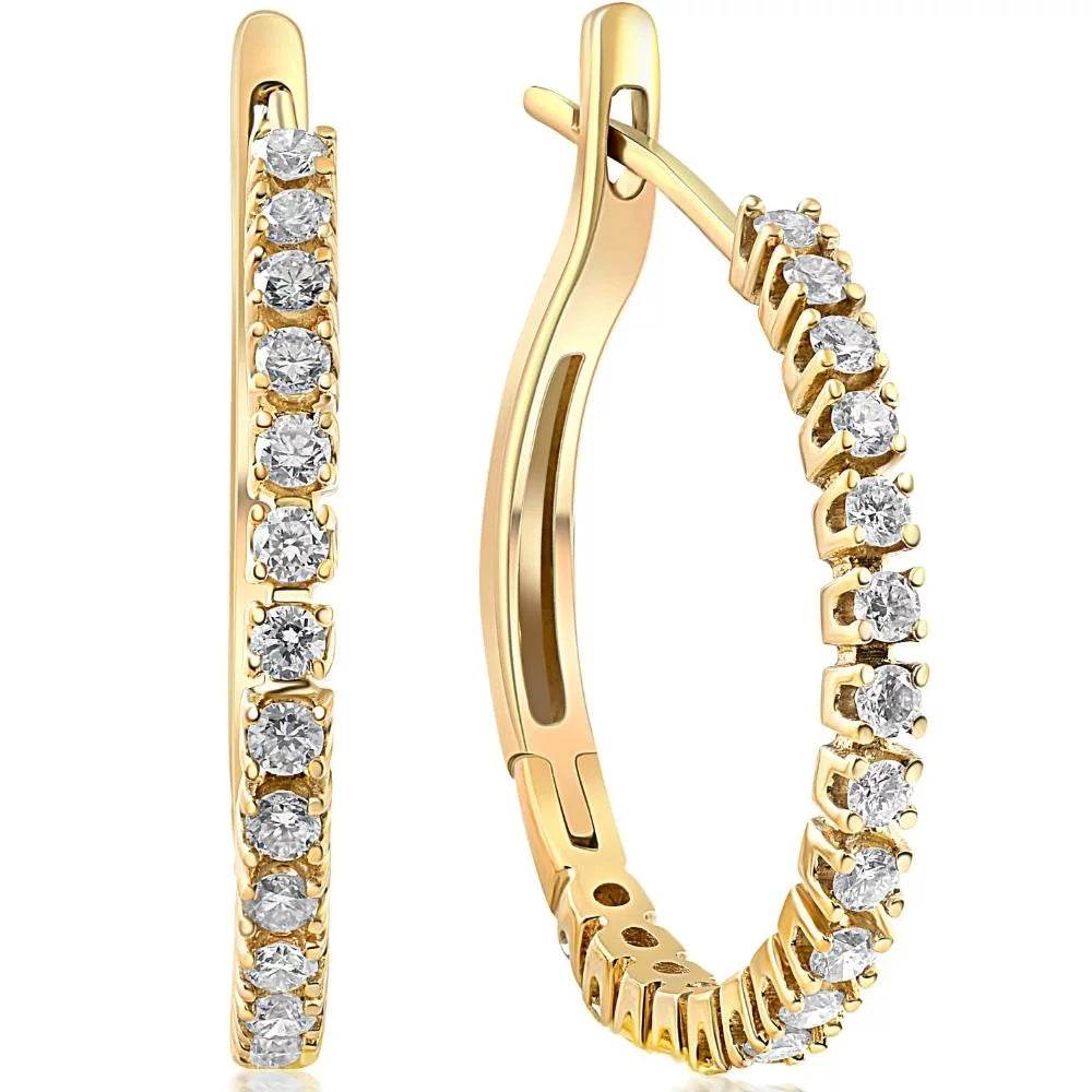 Pompeii 1/2 Ct Diamond Hoops 10K Yellow Gold 1" Tall (G/H,I2)
