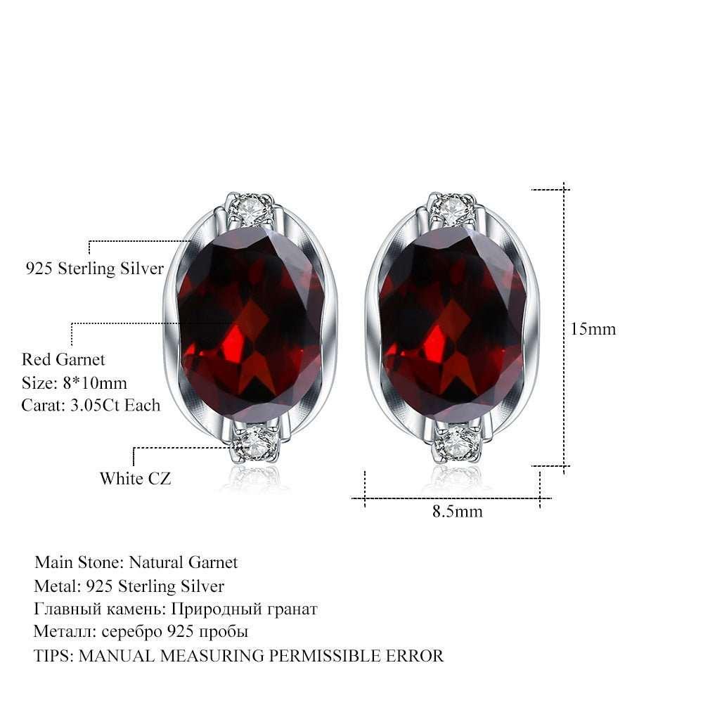 S925 silver natural garnet stud earrings with geometric design, featuring 925 sterling silver and genuine red garnet stones, ideal for elegant occasions.