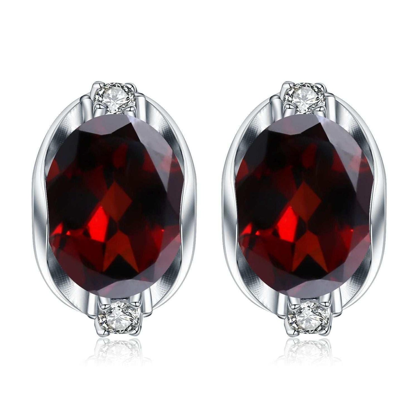 S925 silver natural garnet stud earrings with vibrant red gems in a geometric design, perfect for any occasion.