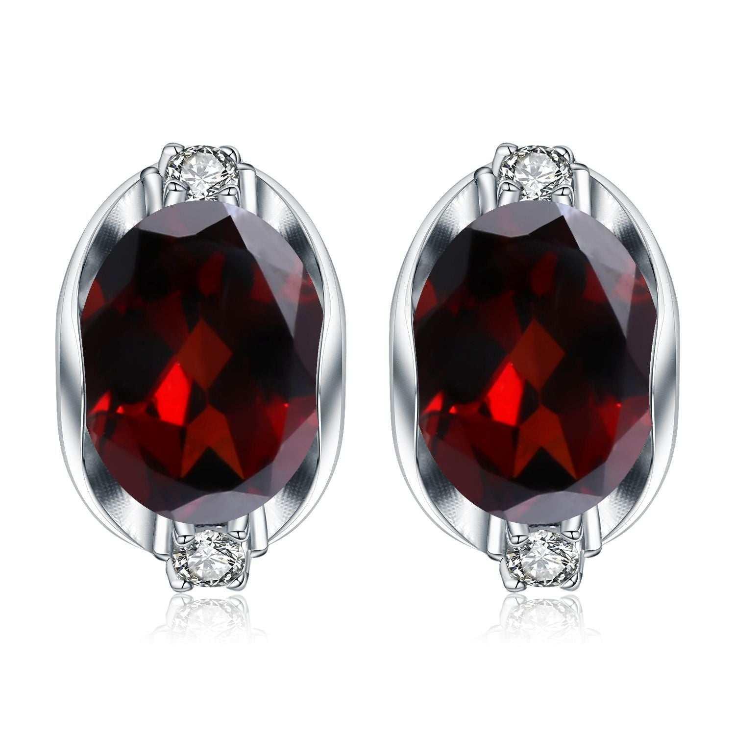 S925 silver natural garnet stud earrings with vibrant red gems in a geometric design, perfect for any occasion.