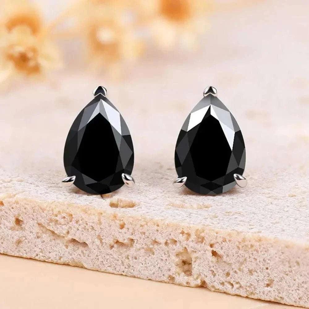 Timeless Moissanite Sterling Silver Stud Earrings with Pear-Cut Black Stones