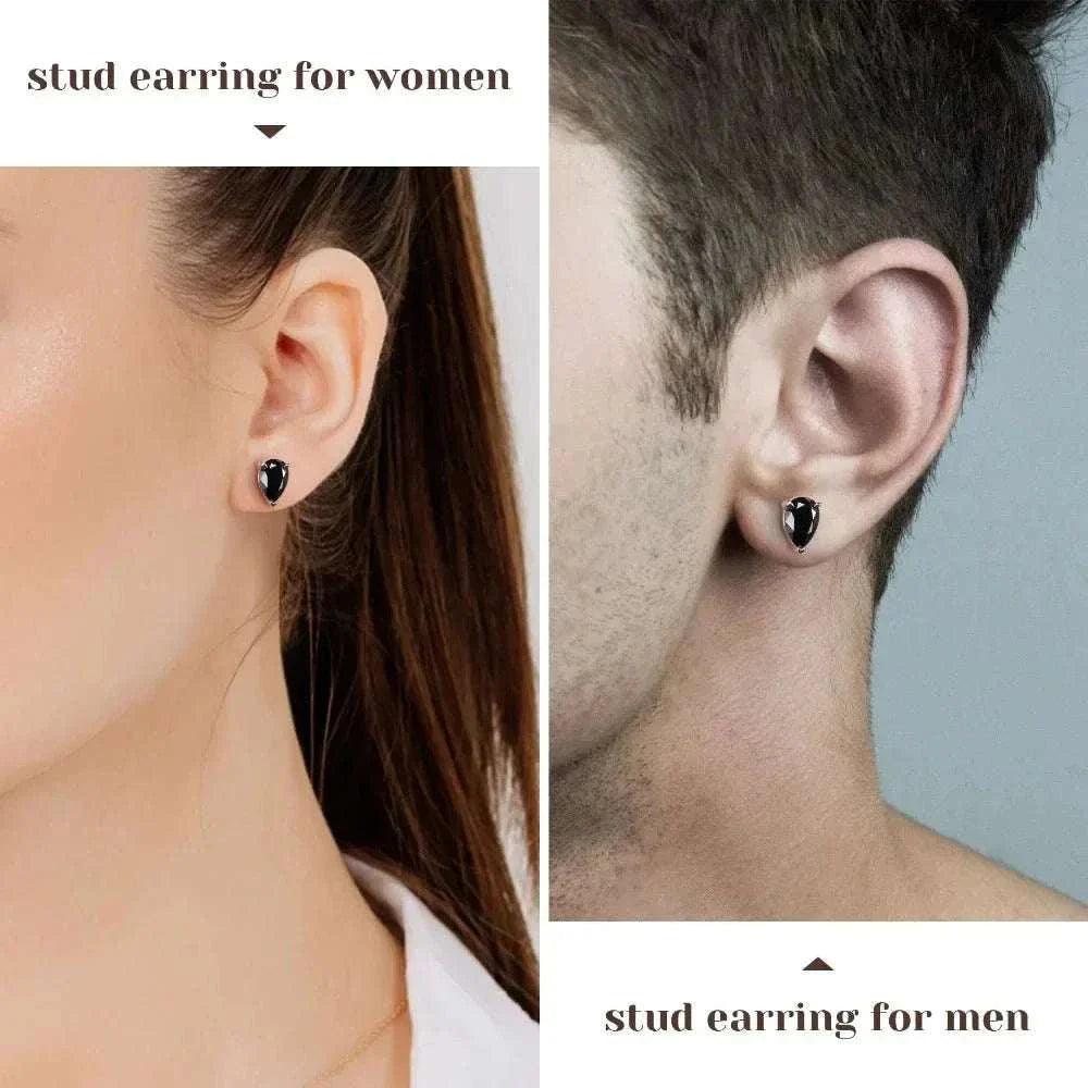 timeless moissanite sterling silver stud earrings on a man and woman