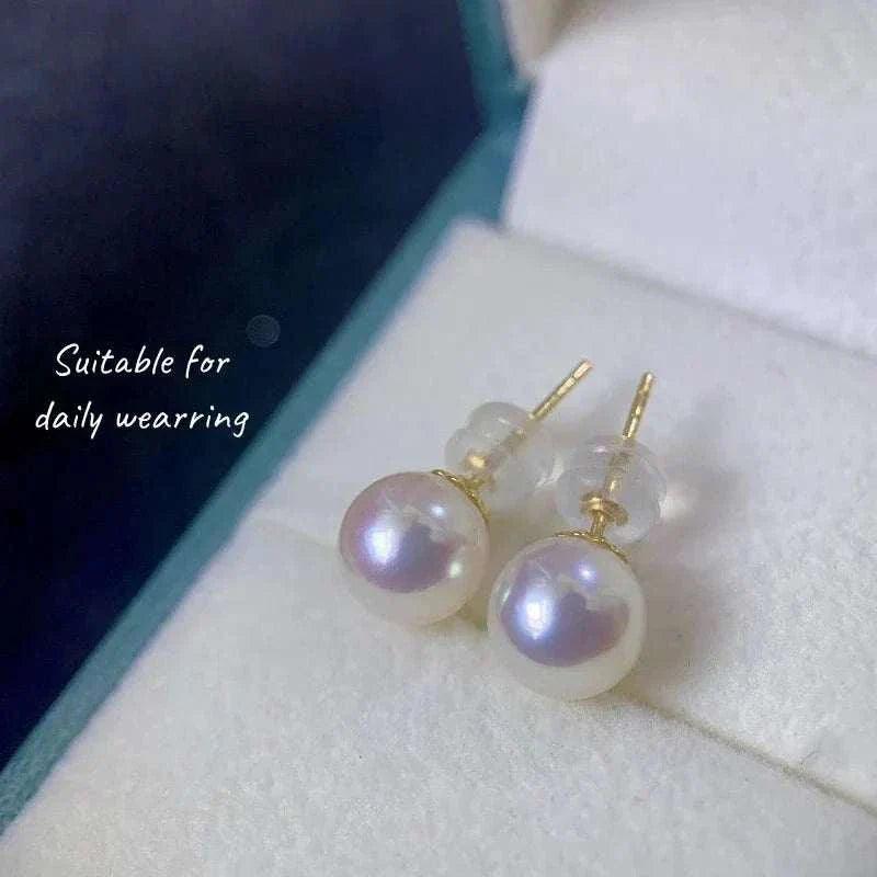 TIYINUO real 18K gold AU750 natural pearl stud earrings for women.
