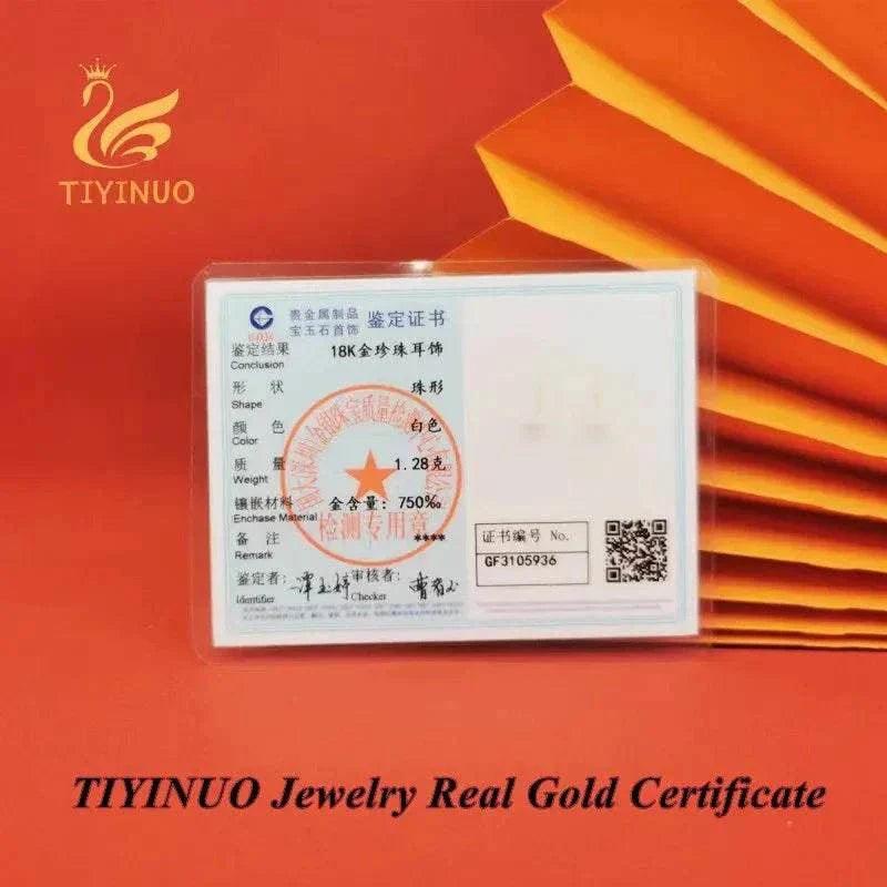 TIYINUO 18K Gold AU750 Natural Pearl Earrings with Certification.