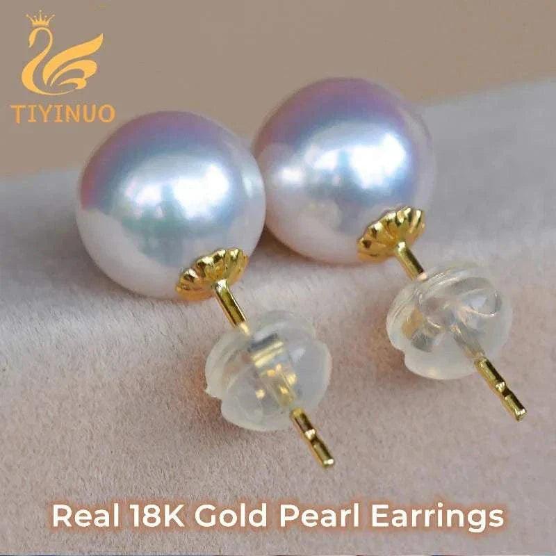 TIYINUO real 18K gold AU750 natural pearl stud earrings fine jewelry.