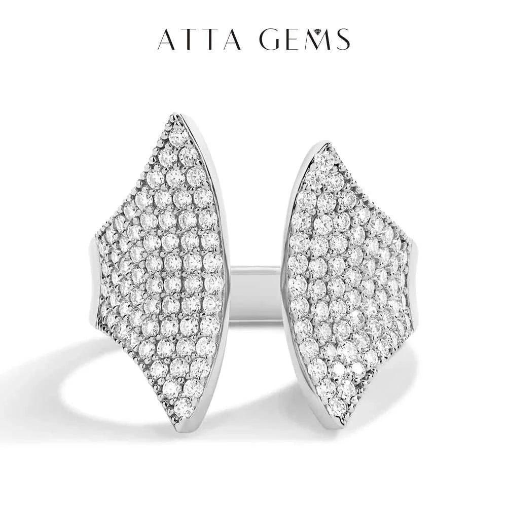 VVS1 Moissanite Adjustable Ring in 18k White Gold by Atta Gems; elegant and luxurious jewelry accessory.